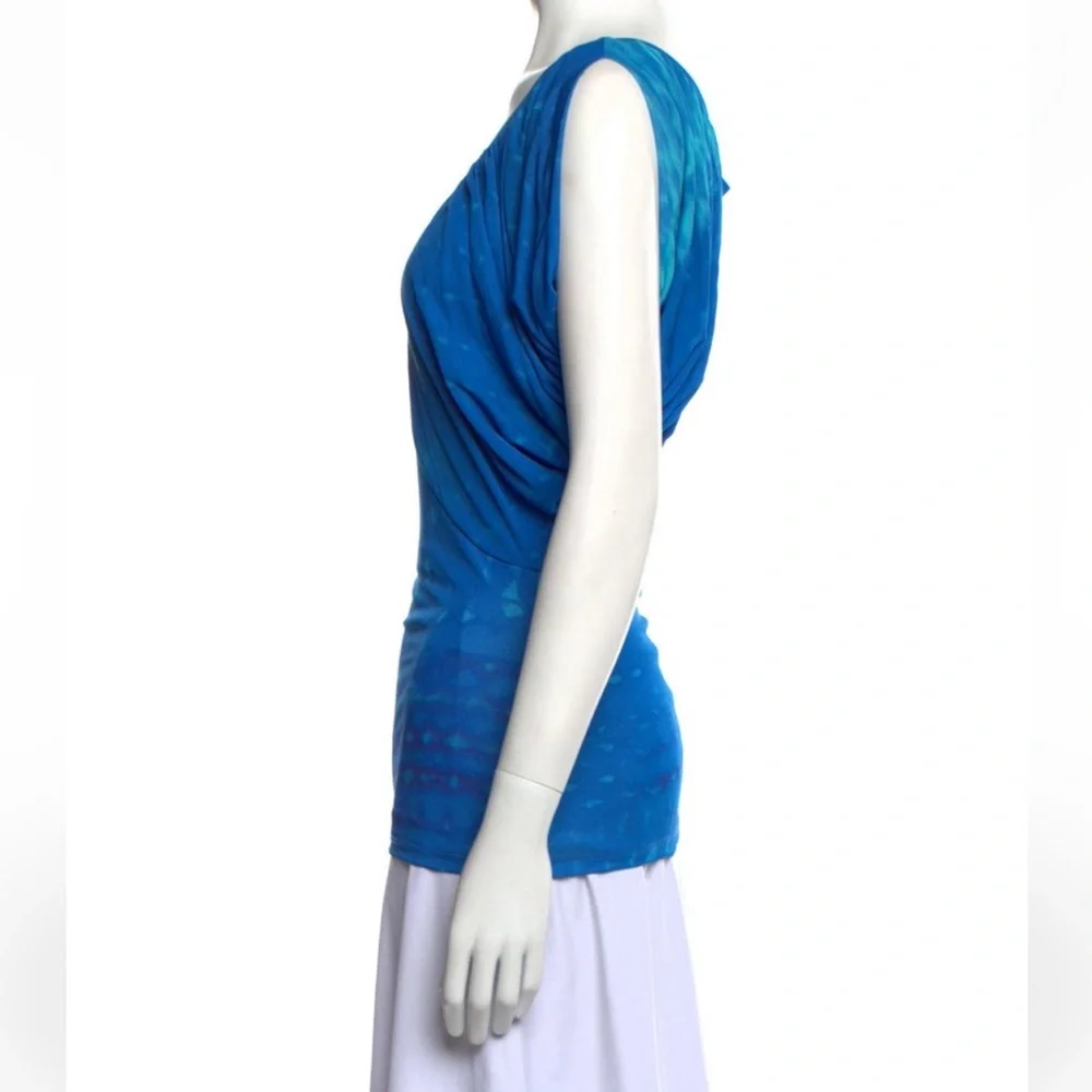 Roberto Cavalli Vintage Blue Printed Draped Sleeve Top S - Picture 4 of 6